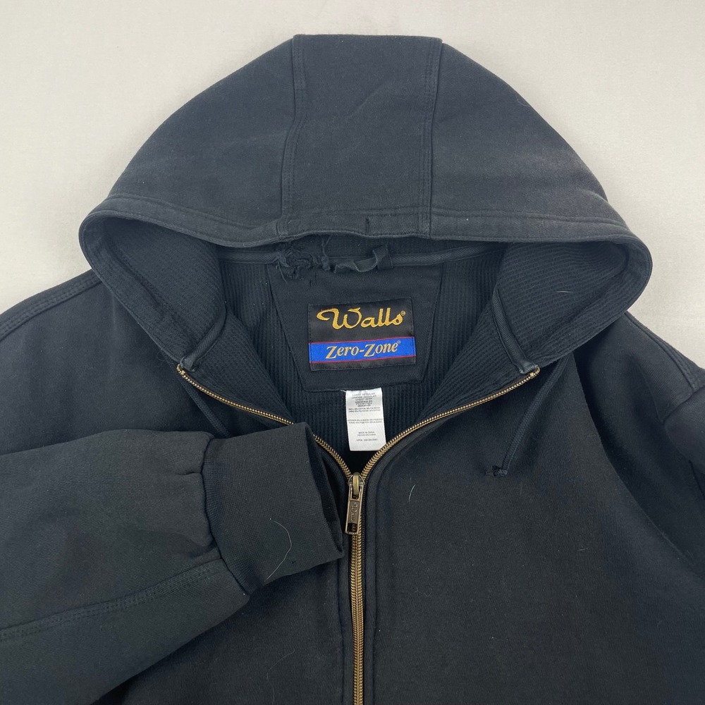 Walls Zero-Zone Mens Large Black Thermal Lined Full Zip Hooded Work Jacket